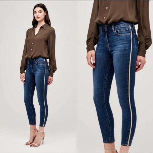 L'AGENCE Margot Gold Tuxedo Stripe High-Rise Skinny Jeans Neptune size 25 - Picture 1 of 10